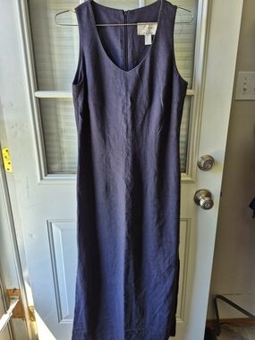 Vintage A-Line By ALGO Sleeveless V-Neck Linen Blend Maxi Dress in Navy Blue